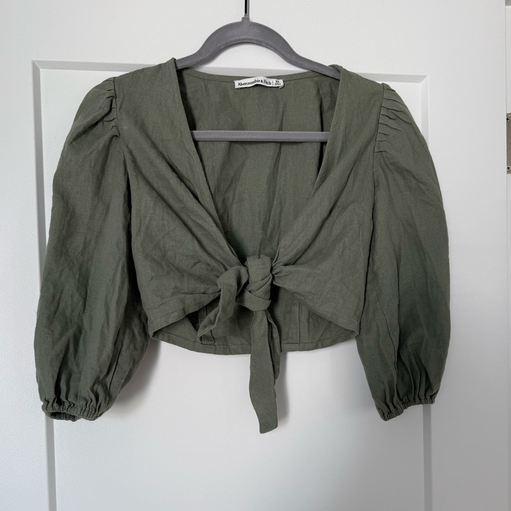 Abercrombie Top with Tie and Puffy Sleeves (linen)